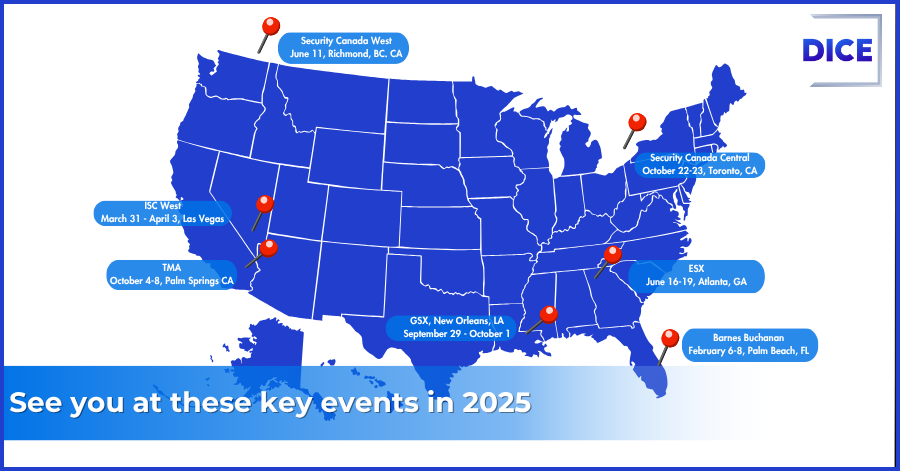 2025 Event map updated Blue map of the united states with pins at each event location